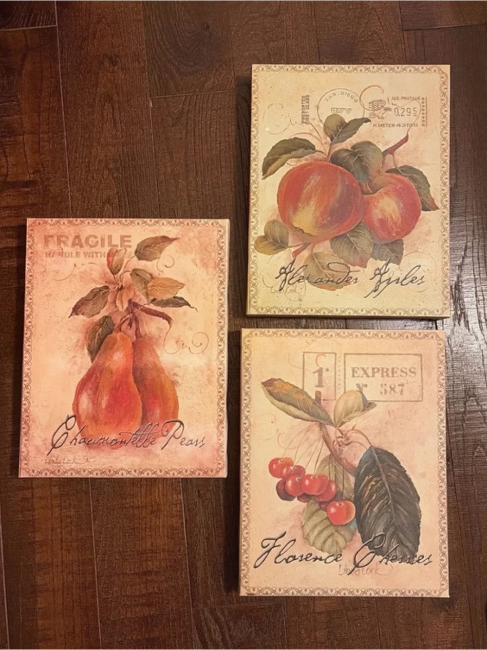 Botanical Fruit Wall Art Trio - Peach, Pear, Cherry Prints